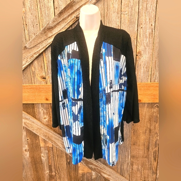 Easywear By Chico's Open Front Cardigan 3 (XL) Multi color Blue Watercolor EUC - Picture 1 of 6